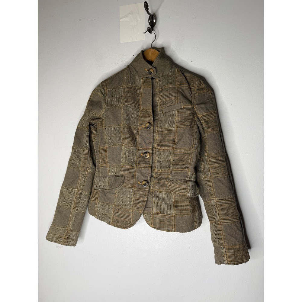 Vintage Y2K Gap Grunge‎ Academia Houndstooth Plaid Patchwork Blazer Jacket 4